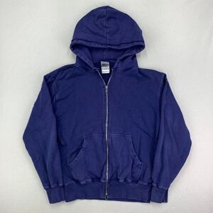 Vintage Shaka Wear Hoodie Mens Medium Blue Full-Zip Heavy Terry Fleece Blank Y2K
